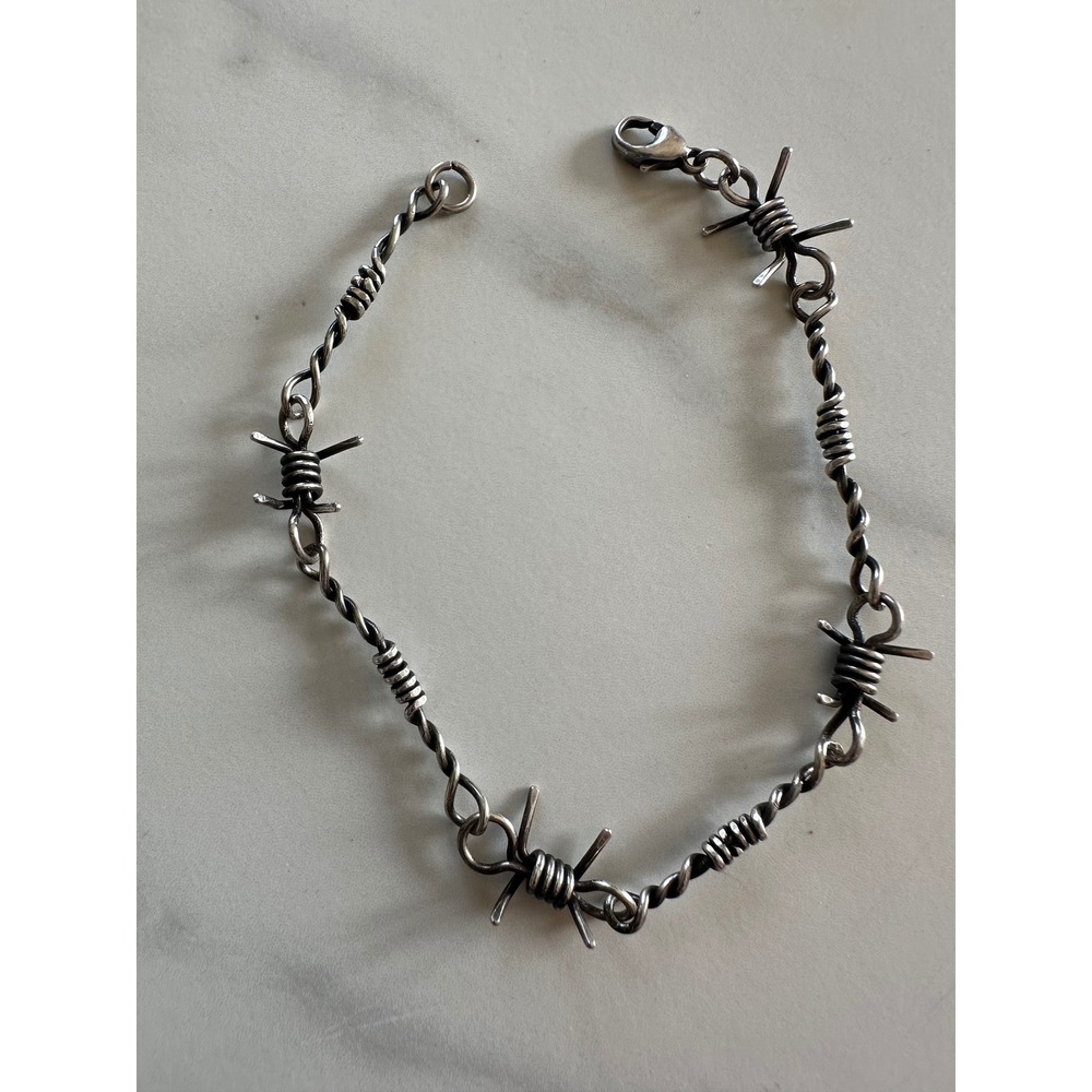 Sterling Silver Barbed Wire Link Bracelet 8.25" Industrial Punk Edgy Unisex 925